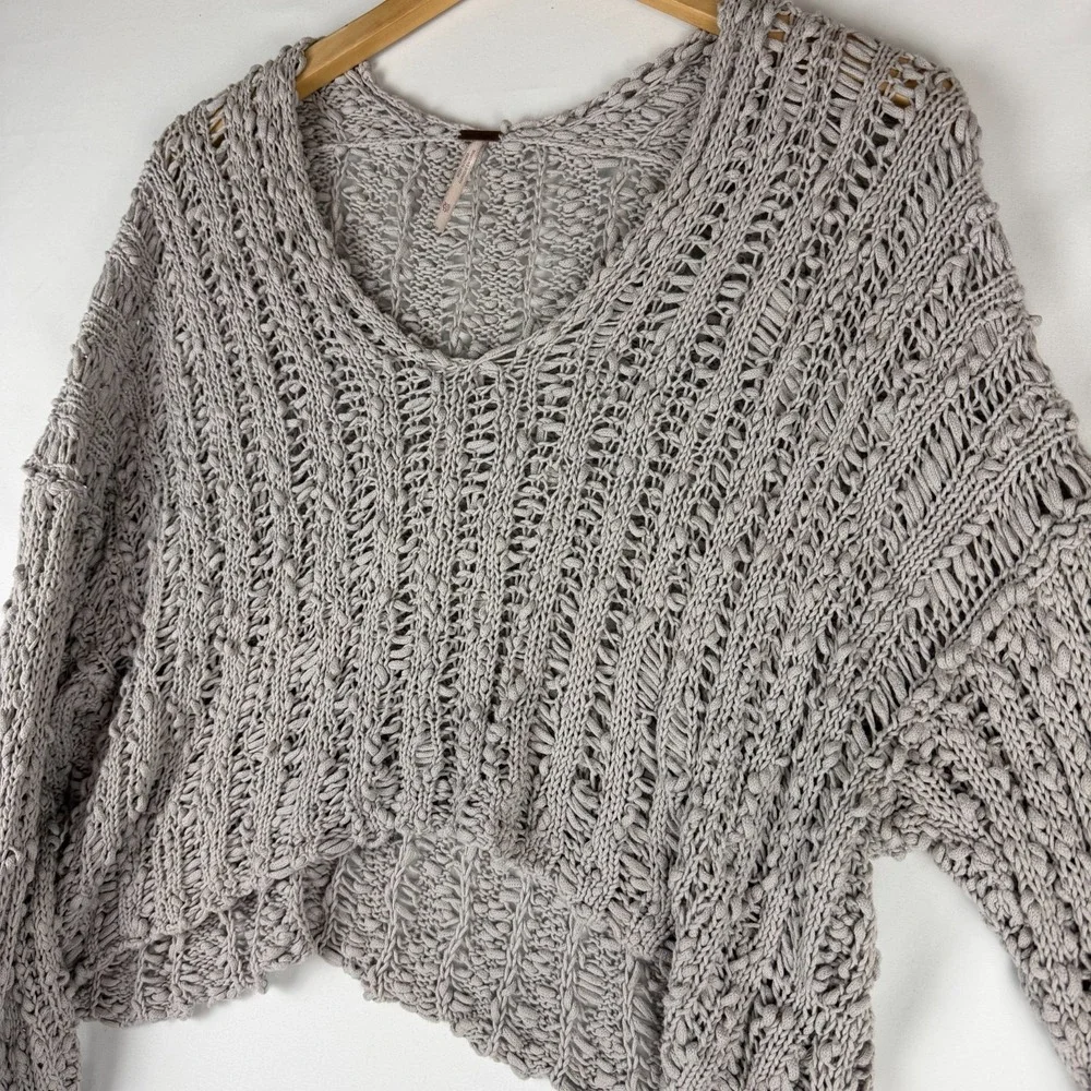 Free People Womens Chunky Knit Cropped Gray Sweater Pullover Boho Cozy XS
